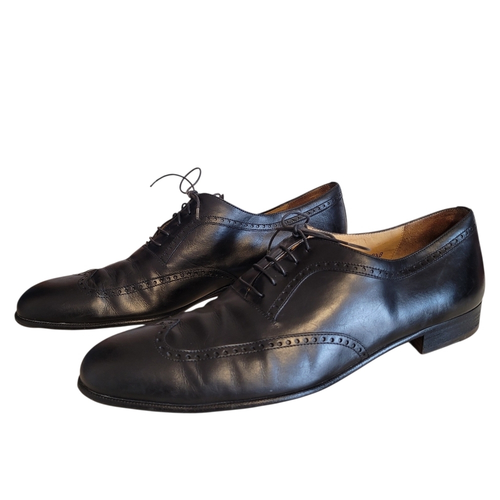 Salvatore Ferragamo Black Leather Lace-up Wingtip Oxfords Shoes Mens 10.5B